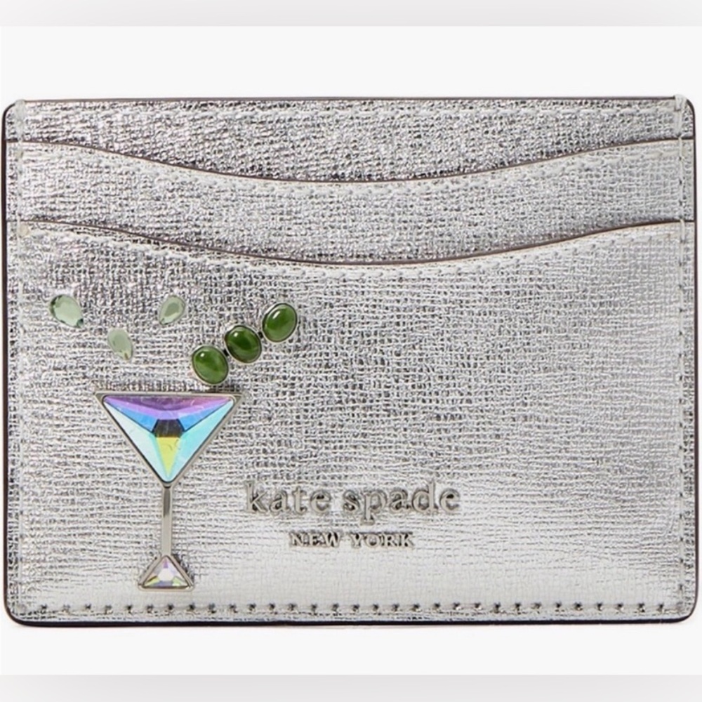 Kate Spade NWT Shaken Not Stirred Metallic Silver Card Holder